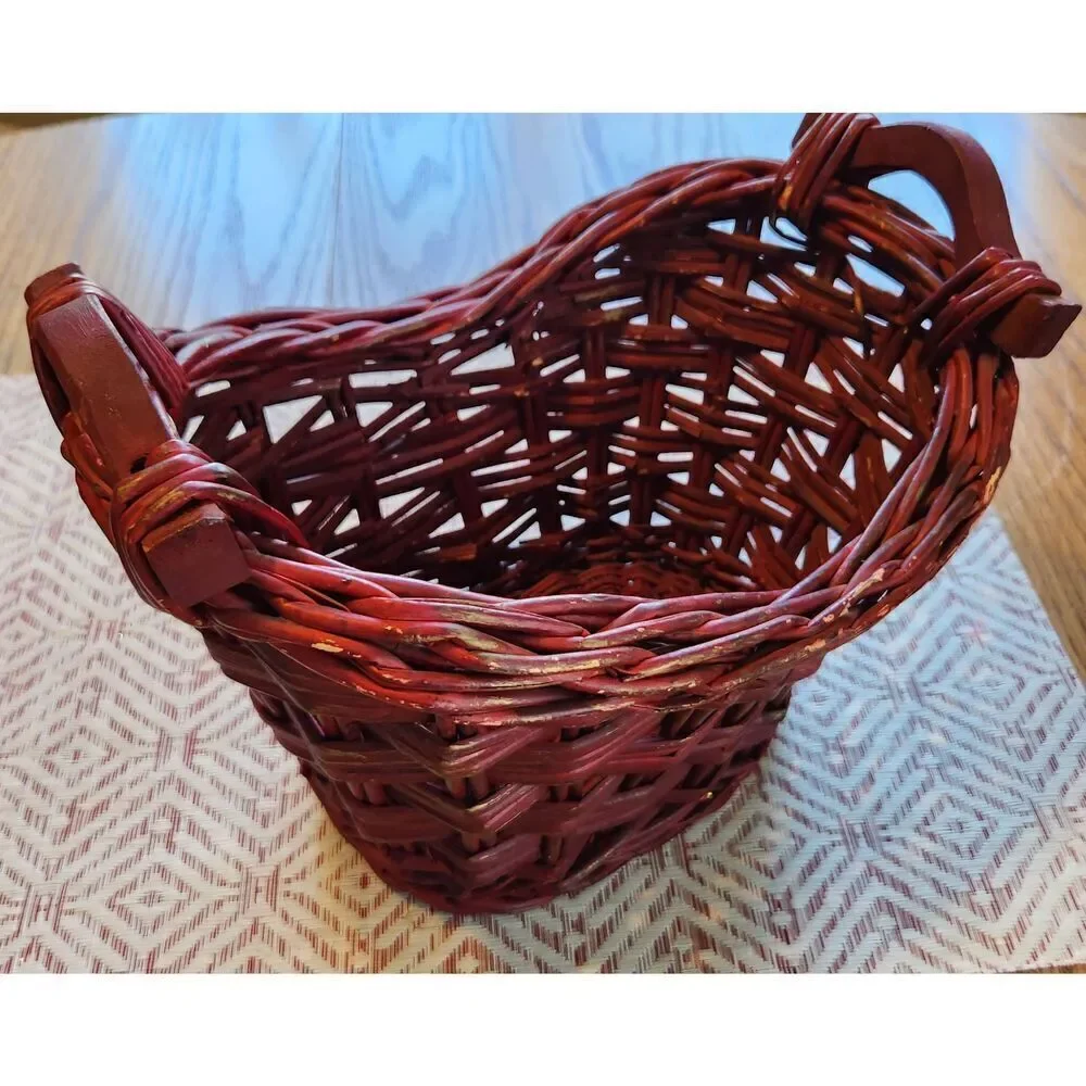 Red basket with wood handles